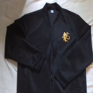 SHEIN Black and Gold Bomber Jacket with Embroidered Emblem